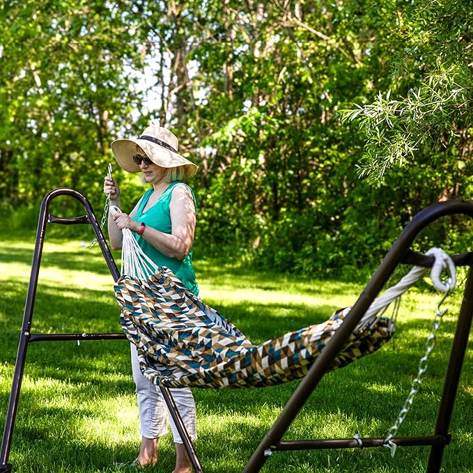 Sunnydaze Jacquard Double Hammock - Large 2-Person Hammock for Outdoors - Geometric Jumble