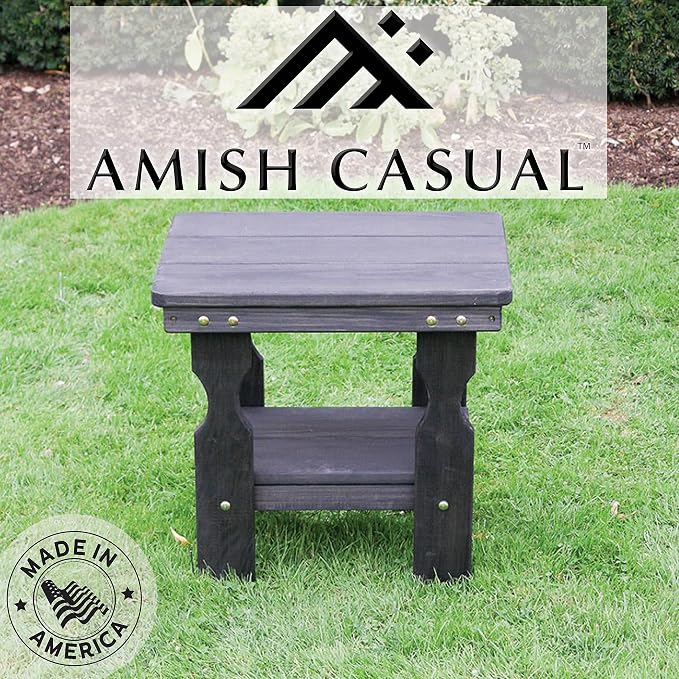 Amish Casual Heavy Duty Outdoor Wood End Table in Semi-Solid Black Stain - Quality Crafted in The USA from Treated Pine by Amish Artisans