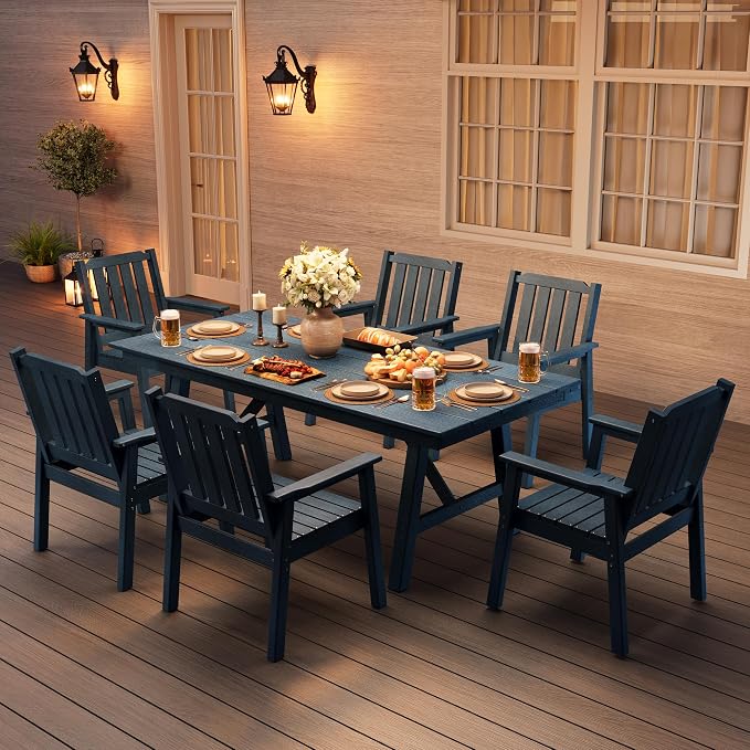 Garvee Outdoor Patio Dining Chairs Set of 2, Outdoor HDPE Garden Dining Chairs, Sturdy Frame, Waterproof, All-Weather for Backyard, Poolside, Porch, Deck, Navy Blue