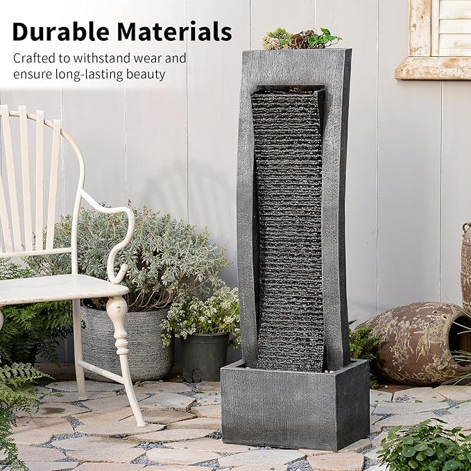 Water Fountain Outdoor Freestanding Fountains Indoor Waterfall Floor Standing Water Fountains for Garden, Patio, 49.2 Inches Tall with LED Lights, Pump, Natural Stones
