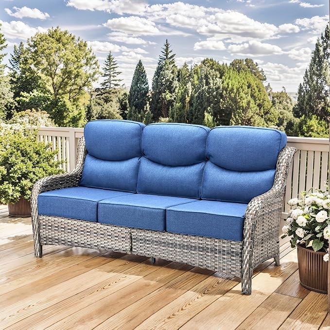 HUMMUH 9 Pieces Wicker Outdoor Furniture Set 6-inch Cushions High Back Patio Sofa Swivel Rocker Chairs Set of 2 with Coffee Table for Porch,Deck,Backyard