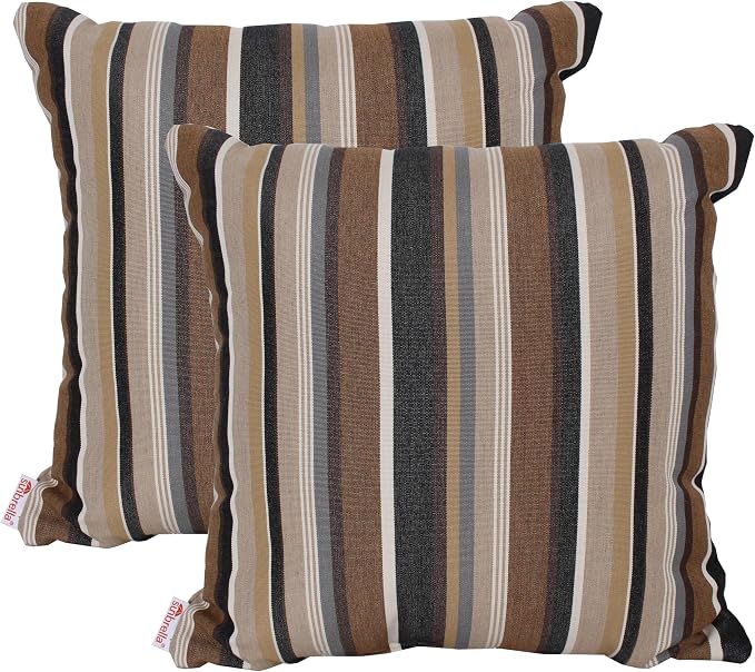 Outdoor/Indoor Sunbrella Throw Pillow Cover Only Square Set of 2 Pieces 20 inch x 20 inch Capitol Espresso Stripe - Insert Not Included, Brown
