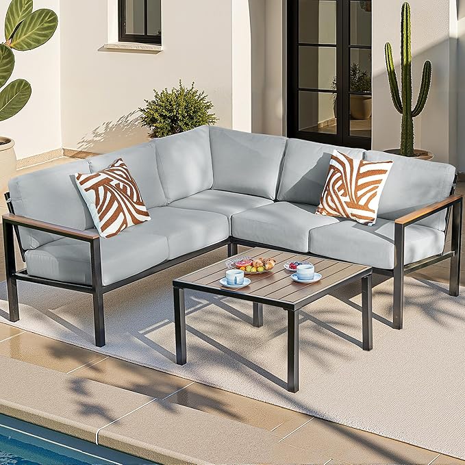 NATURAL EXPRESSIONS 6 Pieces Patio Furniture Set,Outdoor Patio Sectional Furniture Set Outdoor Couch Sofa Set with Anti-Scald Armrest &Tabletop,Ergonomic Design Highback,Thick Soft Cushions for Yard