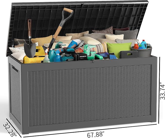 Deck Box Large Outdoor Storage for Patio Furniture,Outdoor Cushions,Garden Tools and Pool Supplies,Waterproof,Resin,Lockable (Black, 267 Gallon)