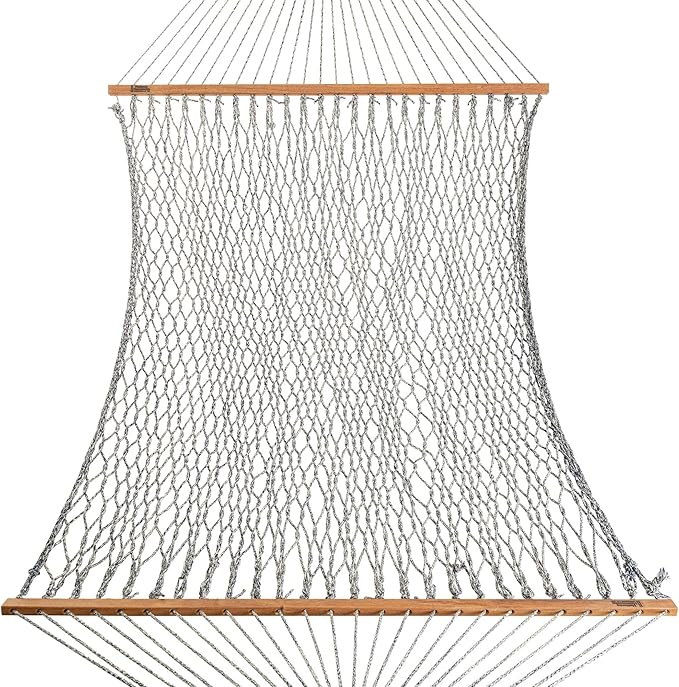 Hatteras Hammocks Executive Navy Oatmeal Heirloom Tweed DuraCord Rope Hammock – 13 ft. x 65 in., 2-Person, 450 lb Capacity, Cumaru Spreader Bar, Zinc-Plated Hardware – Handcrafted in The USA