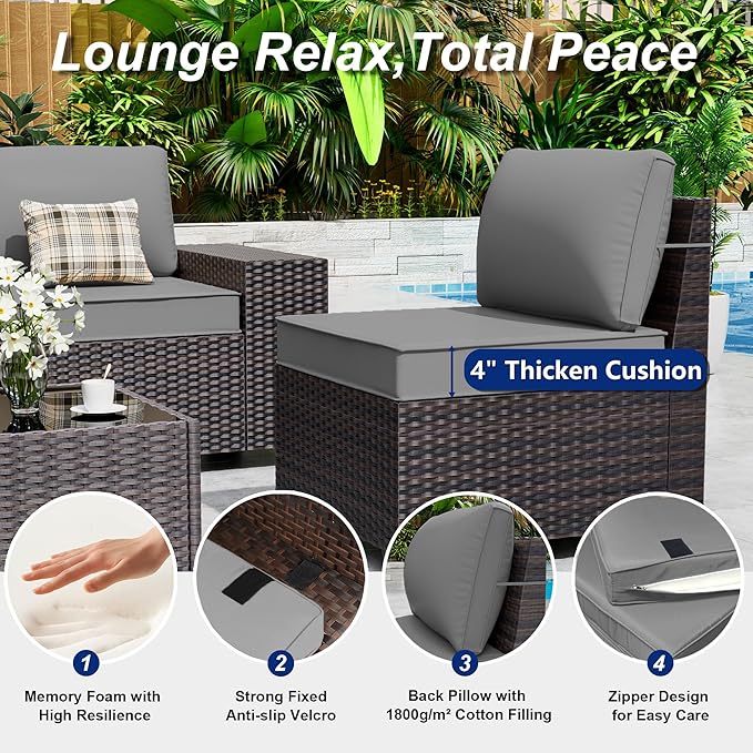 10 Pieces Patio Furniture Set with 2 Swivel Chairs Patio Furniture Outdoor Sectional Sofas with 55000 Gas Fire Pit Patio Conversation Set w/7 Cushions-Gary