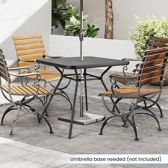 Tangkula 32-Inch Square Patio Dining Table for 4, Outdoor Bistro Table with Umbrella Hole, DPC Tabletop & Heavy-Duty Metal Frame, 4-Person Outside Table for Backyard, Porch, Poolside, Deck