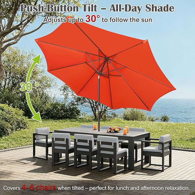 Blissun 10FT Outdoor Patio Umbrella, Outdoor Table Umbrella, Yard Umbrella, Market Umbrella with 8 Sturdy Ribs, Push Button Tilt and Crank