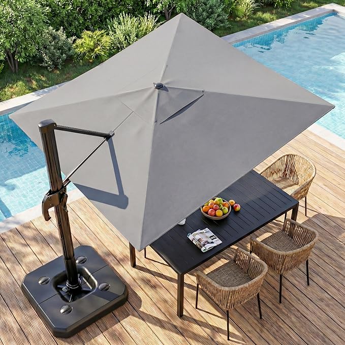 LAUSAINT HOME Cantilever Patio Umbrella, 360° Rotating Offset Umbrella with Aluminum Frame, Large Square Sunshade for Backyard, Pool, Deck, Lawn (Square, Khaki)