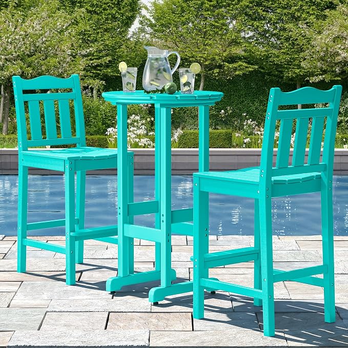 nalone 3 Pcs Outdoor Bar Table and Chairs Set, HDPE High Adirondack Chairs and Table Set, Outdoor Bar Stools Set for Garden, Yard, Backyard Balcony