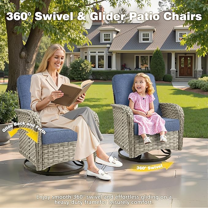 Outdoor Patio Furniture Set, 5-Piece PE Wicker Sofa with Shiny Table and Swivel Chairs, Outdoor Conversation Set for Patio, Garden, Backyard Light Blue