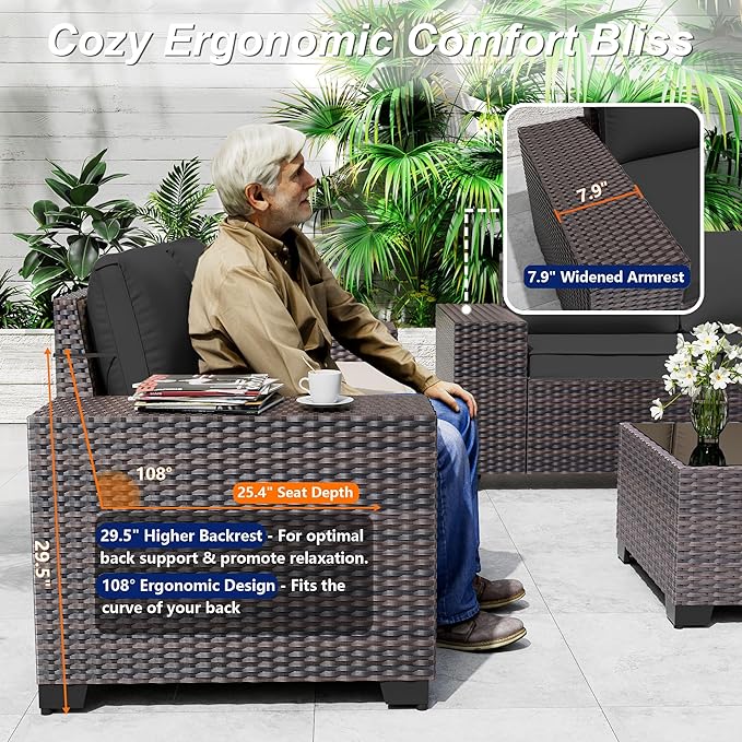 Outdoor Patio Furniture Set, 12 Pieces Outdoor Sectional Furniture High Backrest Patio Sofa, All-Weather PE Rattan Patio Conversation Set with Coffee Table & Cushions
