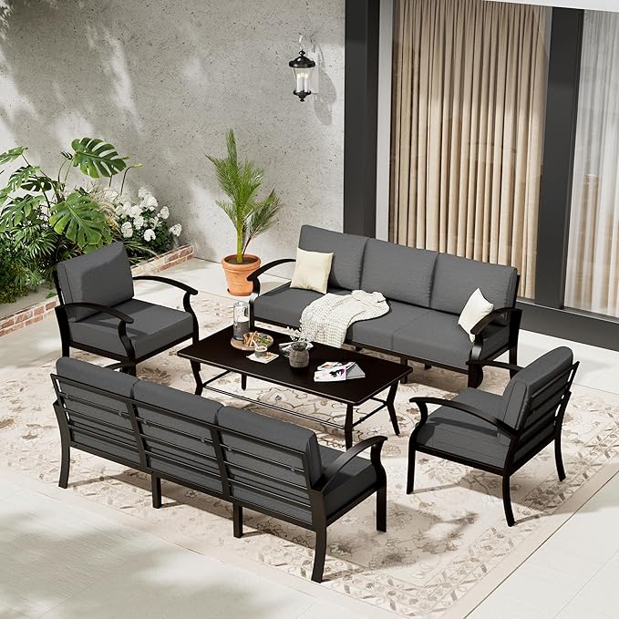Aluminum Patio Furniture Set with Coffee Table,8 Seats Metal Modern Outdoor Furniture w/5.1" Thick Cushions,Patio Sectional for Patio,Backyard,Grey