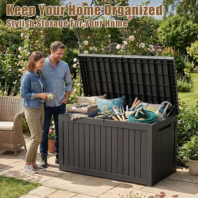 280 Gallon Outdoor Storage Box, Extra Large Resin Deck Box, Waterproof Lockable Storage Container, XXL Storage Bins with Lids for Patio furniture, Garden Tools, Black