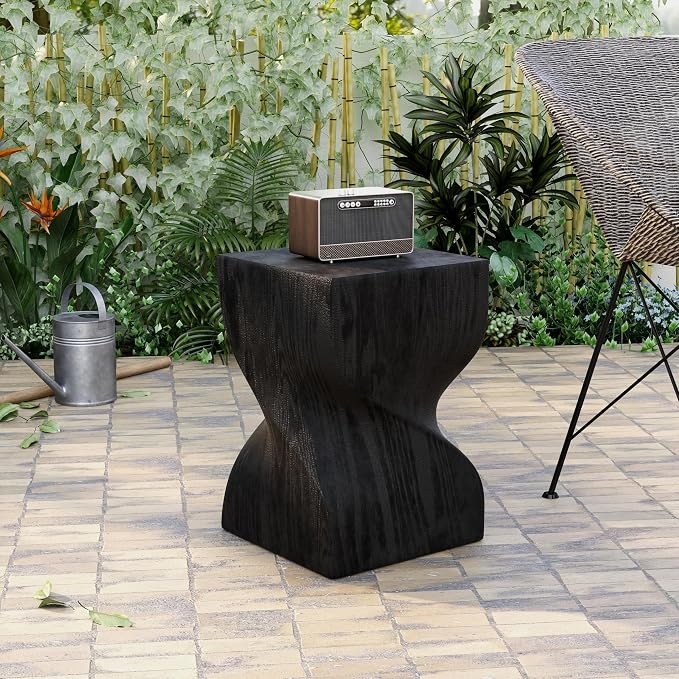 LeisureMod Modern Square Side Table, Accent End Table for Home, Outdoor Patio, Living Room Sofa, Night Stand, Weather-Resistant, Onyx Series in Black
