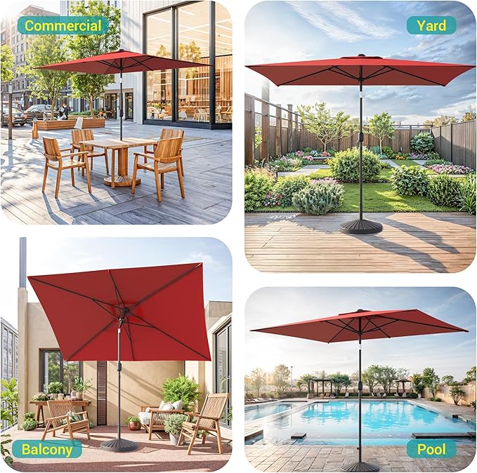 Rectangle Patio Umbrella with Solar Lights, 10 x 6.5ft Rectangular Outdoor Umbrella Table Market Patio Umbrella with Push Button Tilt and Crank for Garden, Deck, Backyard, Pool