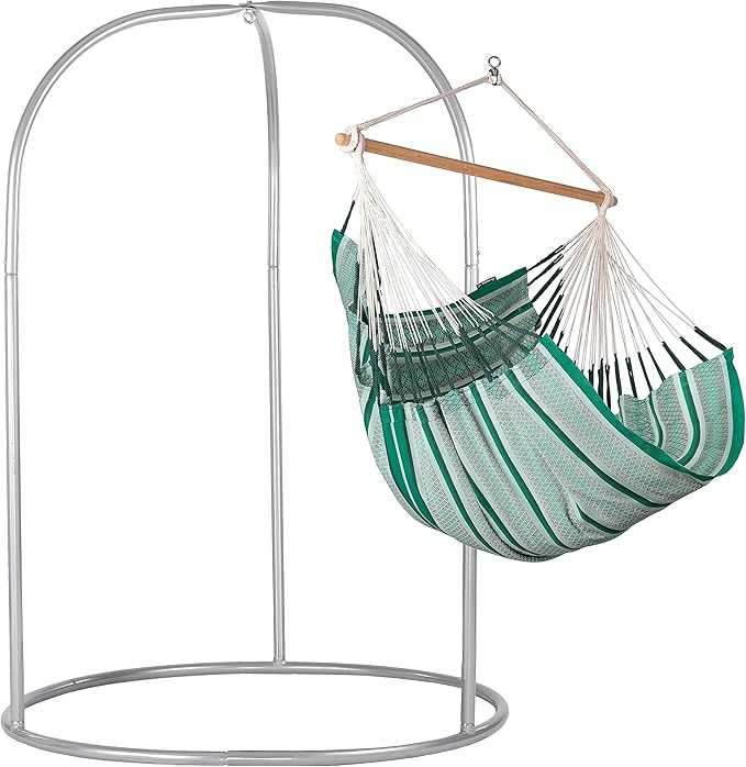 LA SIESTA - Large Comfort Habana Cotton Hammock & Romano Steel Stand - Indoor Outdoor Hanging Chair Swing for Bedroom Porch Balcony - Boho Hanging Chair - Agave