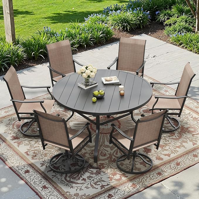 Soohow Round Outdoor Patio Dining Table, 47" Round Patio Table with 1.57" Umbrella Hole, Metal Outdoor Dining Tables for Patio, Graden, Backyard and Poolside