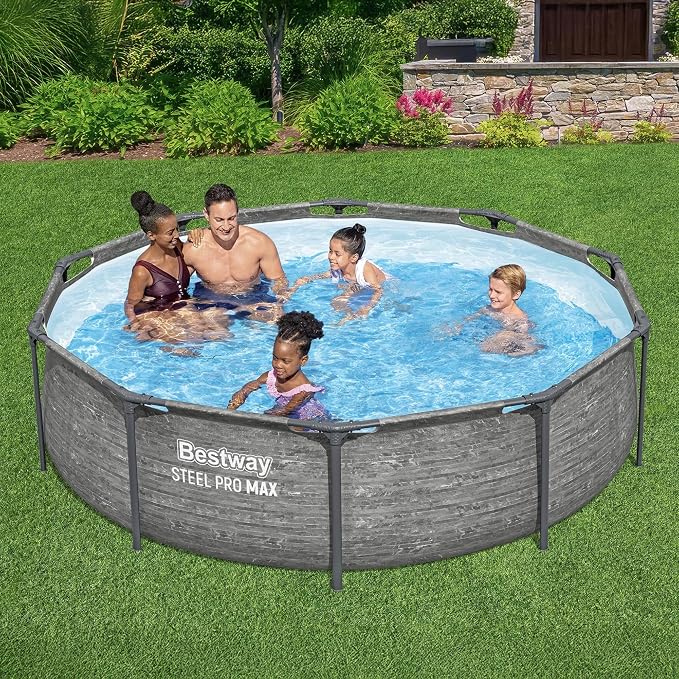 Bestway Steel Pro MAX 10' x 30" Above Ground Pool, Round Metal Frame Outdoor Swimming Pool Set with Filter Pump, Stacked Stone Print