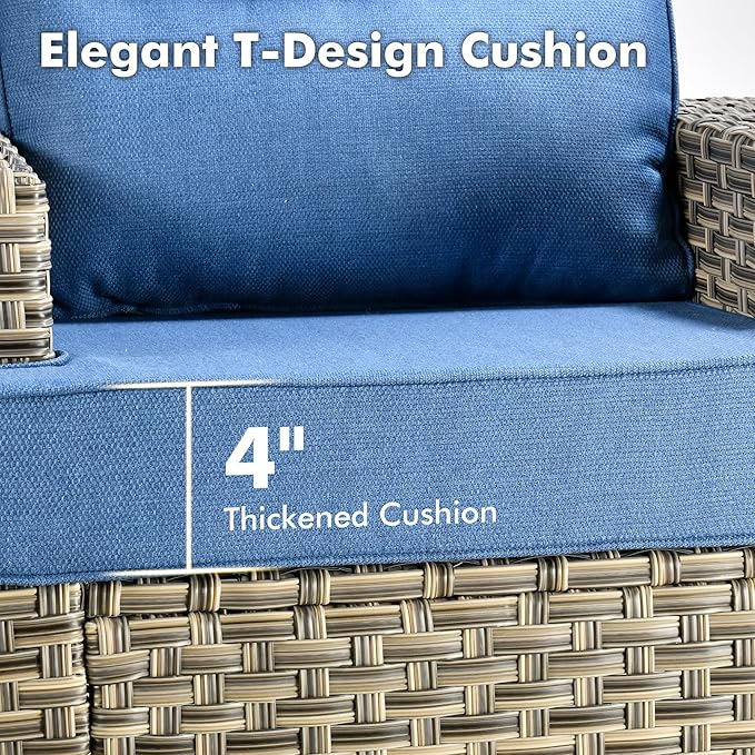 Weaxty 9 Pieces Patio Furniture Set, Outdoor Sectional Furniture Sofa Set w/Swivel Rocking Chairs Coffee Table, PE Wicker Modular Couch Conversation Set for Backyard Garden,Sapphire Blue
