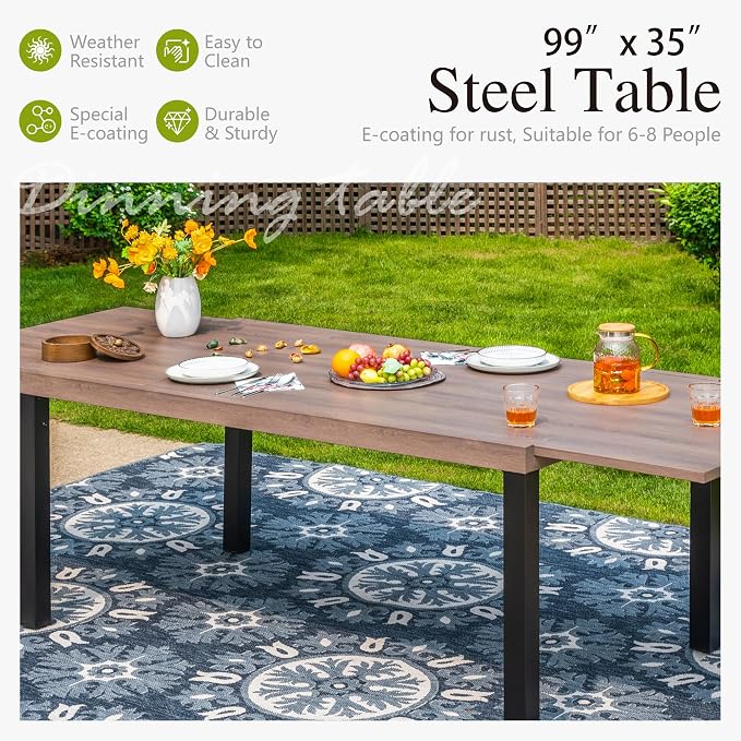 Sophia & William Patio Dining Set for 6, 4 x Patio Dining Chairs and 2 x Swivel Dining Chairs, Large 99" Wooden Texture Outdoor Dining Table and Chairs for Lawn, Park