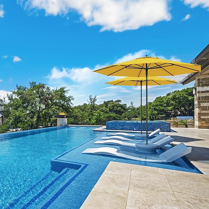 Midtown Umbrellas Push & Pop 8 Ft Patio Umbrellas with Push & Pop Mechanism, Fiberglass Ribs & Sunbrella Fabric – Outdoor Umbrella for Deck, Pool, Cafés and Hotels – Yellow Canopy, Black Pole