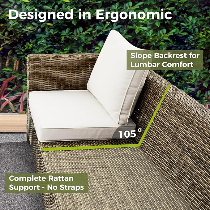 9 Pieces Outdoor Patio Furniture Sets, Wicker All Weather Sectional Sofa with Metal Top Coffee Table, Rattan Conversation Set, Couch Furniture for Backyard, Garden, Porch, Poolside, Beige Cushions