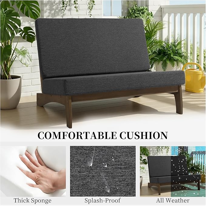 UIXE 6 Pieces Wood Patio Furniture Sets, 2 Patio Loveseat, 2 Patio Bistro Chair, All Weather Outdoor Sectional Sofa Furniture Backyard Conversation Set with Coffee Table - Dark Gray