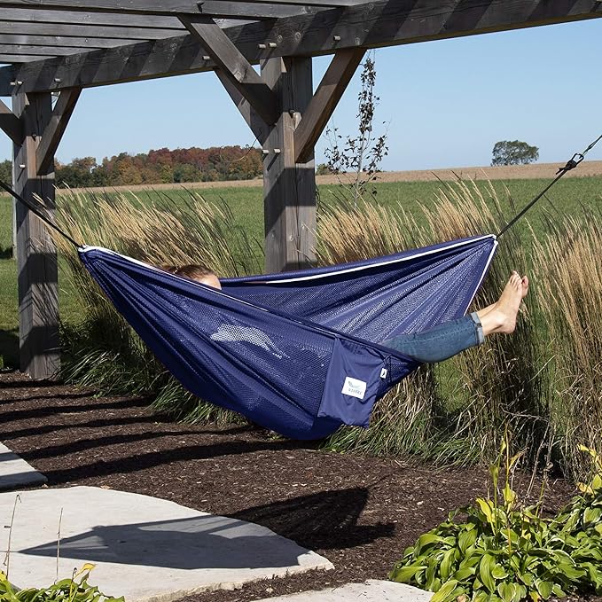 Vivere Double Polyester Mesh Hammock - 400 lb Capacity (Navy/Turquoise)