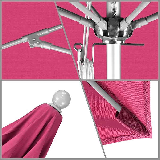 California Umbrella 11' Rd. Venture Series Contract Grade Patio Umbrella, Pulley Open, Silver Finish, Sunbrella Hot Pink