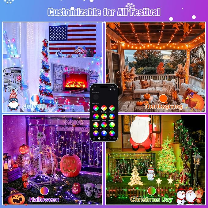 JMEXSUSS 800 LED RGB String Light Outdoor Indoor, Halloween Lights Plug in | 264 Ft Color Changing Christmas Lights Clear Wire Smart Lights for Bedroom Tree Room Party Birthday Xmas Decor, Remote
