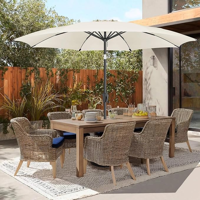 11FT Outdoor Patio Umbrella - Table Umbrella Waterproof UV Protection, Sombrillas de Patio with Push Button Tilt, Sun Umbrella for Pool, Porch, Garden, Deck, Backyard (Ivory)