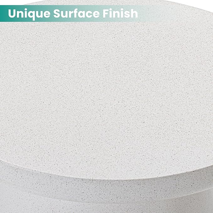 SUNBURY Outdoor Side Table, 22" H Concrete End Table Pebble Shaped, Lightweight Round Accent Table, Decorative Coffee Table, Garden Planter Stand for Patio, Porch, Living Room Decor, Spotted White