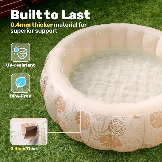 SLOOSH Inflatable Swimming Pool,5.5ft x 20 Inch Full-Sized Blow Up Durable Thickened Luxury Above Ground Family Pool with Comfortable Backrest for Summer Water Party Backyard Garden Lawn, Sandy