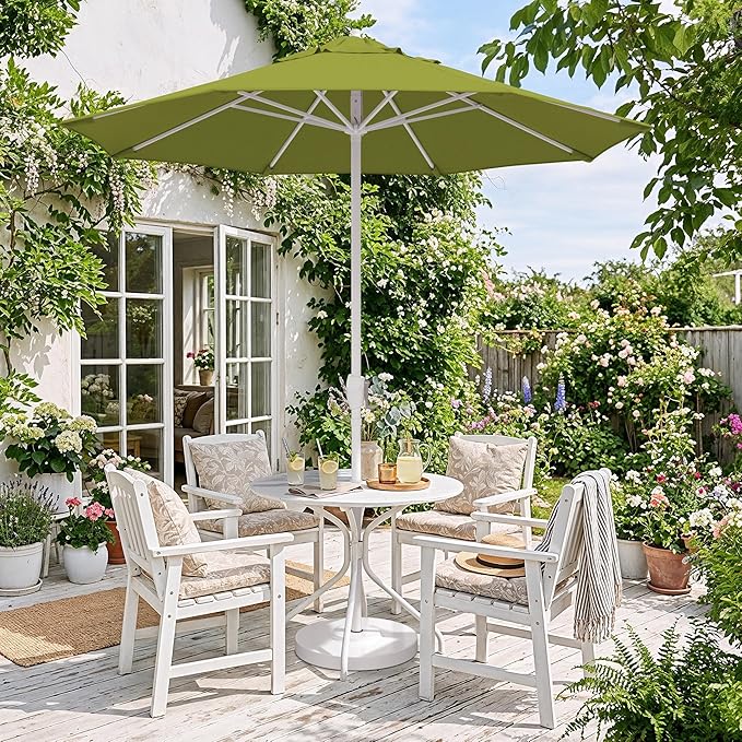 California Umbrella 8-Year Protection 7.5 Ft Outdoor Patio Umbrella, Solstice Fade-Resistant Fabric, Auto-Tilt, Heavy Duty Aluminum Frame, 8 Reinforced Ribs for Pool or Deck, White Pole, Kiwi
