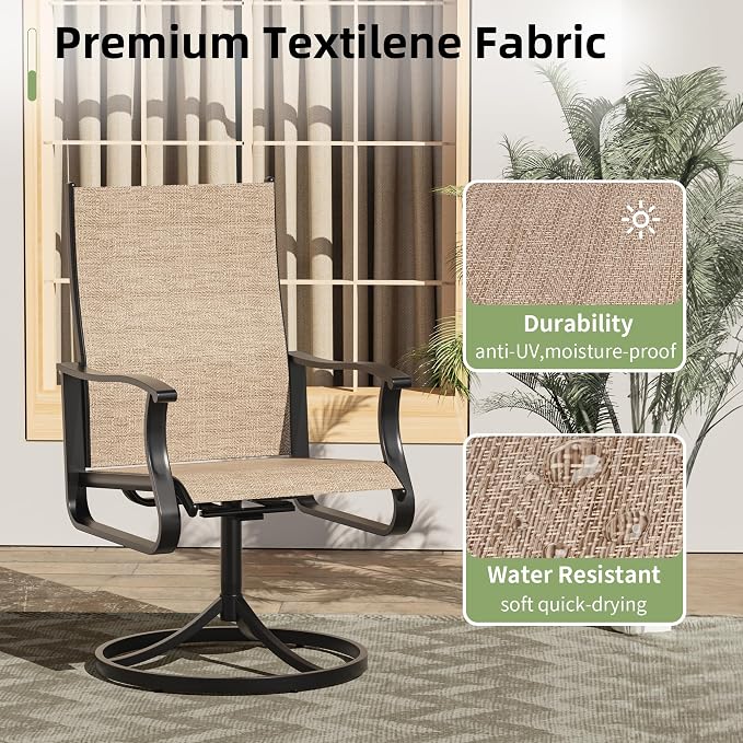 Amopatio 7 Pieces Patio Dining Set for 6, Outdoor Table and Chairs, 6 All Weather Swivel Patio Chairs, 59" Patio Spliced Rectangular Table with Umbrella Hole, for, Backyard, Poolside & Garden, Brown