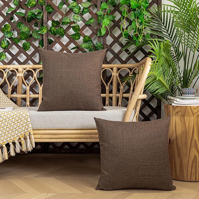 Kevin Textile Pack of 2 Decorative Outdoor Waterproof Pillow Covers Garden Checkered Cushion Sham Throw Pillowcase Shell for Patio Tent Couch 20x20 Inch Brown