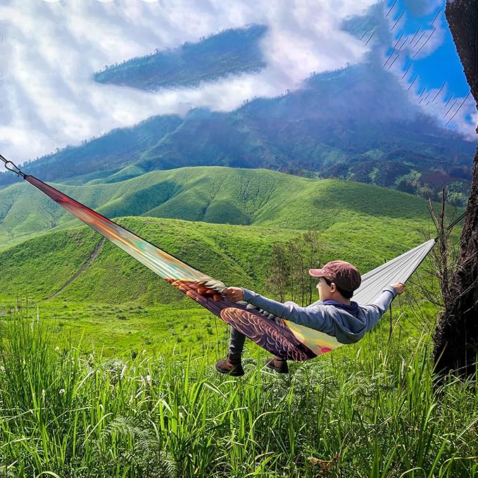 Camping Hammock Double & Single Portable Hammocks with 2 Tree Straps, Great for Hiking,Backpacking,Hunting,Outdoor,Beach,Camping, Heart (45) Pattern