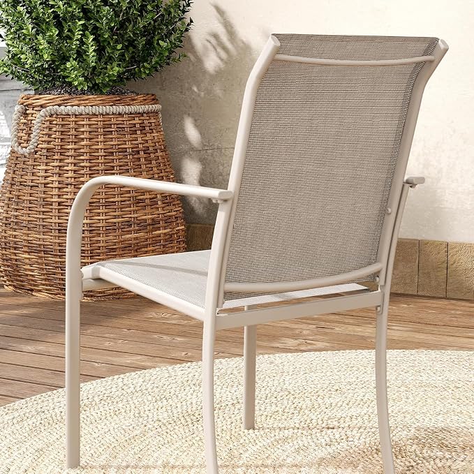VICLLAX Outdoor Dining Set for 4, 5 Pieces Patio Dining Furniture Set with Umbrella Hole- 40.2" Patio Table and Chairs for Balcony, Garden and Deck, Grey Wood Grain Tabletop