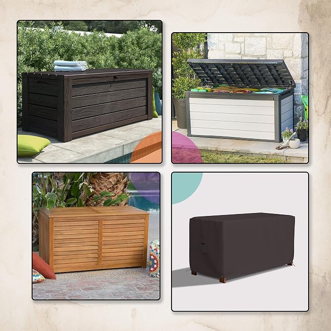 Covers & All Patio Deck Box Cover - Heavy Duty 18 Oz Waterproof Outdoor Yard Cushion Storage Box Protection 100% Weather Resistant with Air Pockets and Drawstring. (44”W X 28”D x 24”H, Coffee)