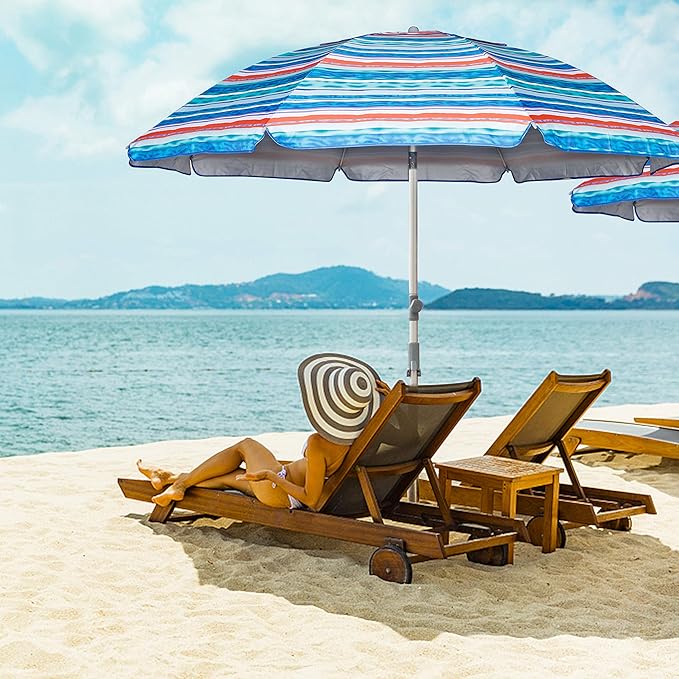 Blissun 7.2' Beach Umbrella with Sand Anchor, Outdoor Portable Beach Umbrella for Sand with Tilt Pole, Carry Bag, Air Vent