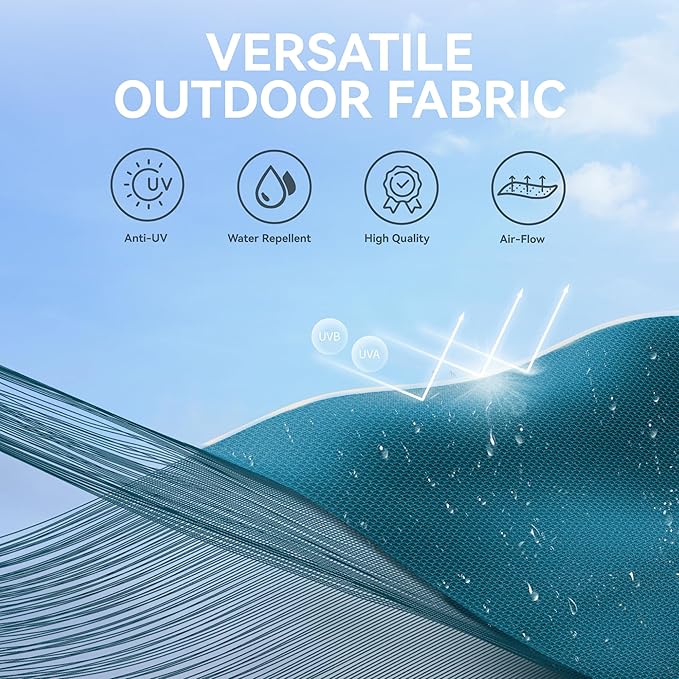 GREEN PARTY 10ft Patio Umbrella with Solar Lights, Auto-Tilt Lighted Market Table Umbrellas with Crank, 8 Sturdy Ribs & 1.5" Pole outdoor umbrellas for Patio Garden Deck Backyard Pool, Cerulean