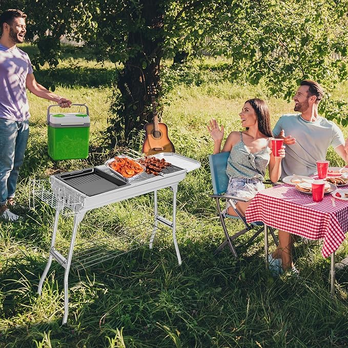 Outvita Portable Charcoal Grill, 39 x 12x 28" Foldable Barbecue Grill, Stainless Steel BBQ Grill for Outdoor Cooking Camping Hiking Picnic Garden Beach Party(Large)