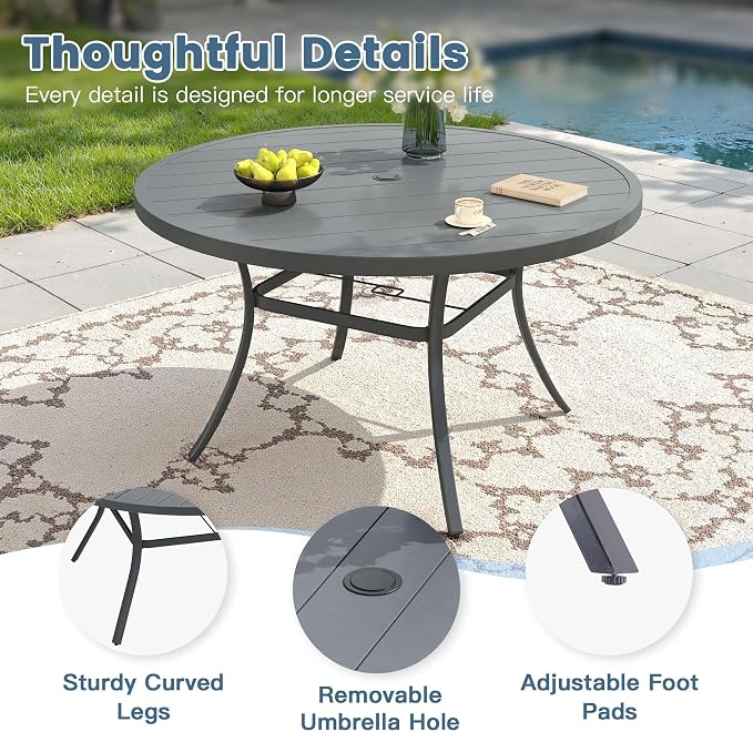 DIFY Outdoor Dining Set for 6, 7 Piece Patio Table and Chairs Set, Swivel Patio Dining Chairs with Textilene Fabric & 50" Round Metal Dining Table with Umbrella Hole, for Garden Backyard Deck, Grey