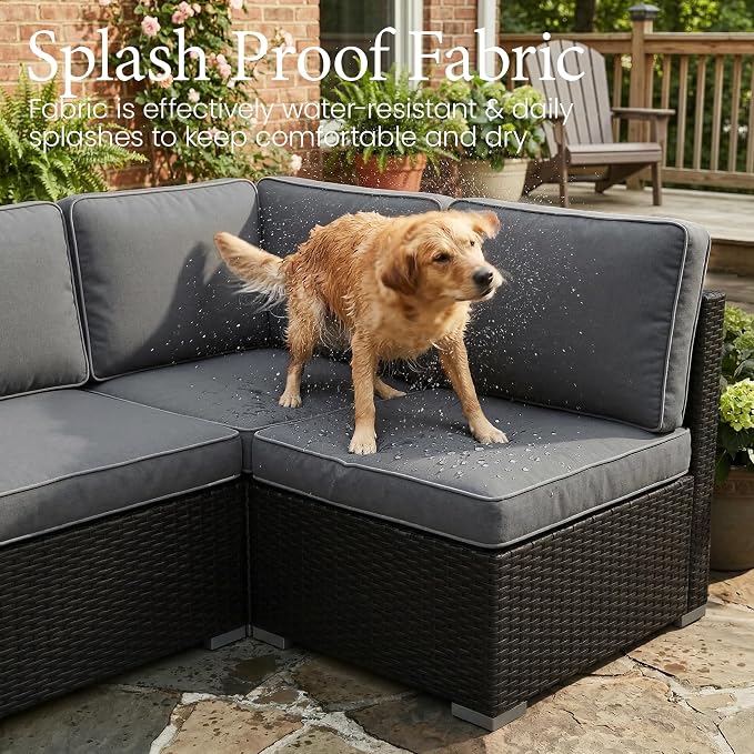 LayinSun 15 Piece Patio Furniture Set with Fire Pit Table, Outdoor Conversation Sets Wicker Rattan Sectional Sofa with Coffee Table
