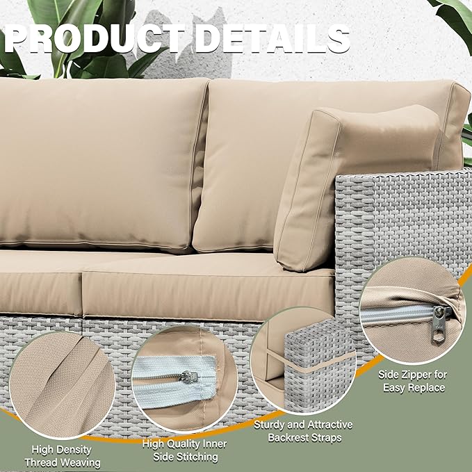 8 pcs Outdoor Cushion Slipcovers Outdoor Patio Cushions Covers Replacement Waterproof with Zipper w/3 Seat Cushion Covers and 5 Backrest Pillow Covers, Covers Only