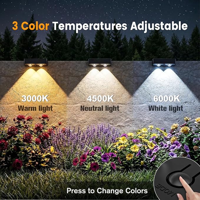 Bridika Solar Deck Lights Outdoor 12 Pack, Bright Solar Fence Lights with Lens, 3 Color Modes IP65 Waterproof Large Size Step Lights for Outside, Fence, Stair, Backyard, Patio, Wall