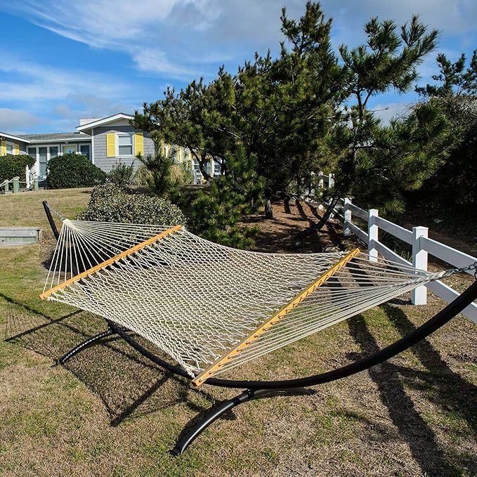 Nags Head Hammocks Admiral Oatmeal DuraCord Rope Hammock – 13 ft. x 60 in., 2-Person, 450 lb Capacity, Cumaru Spreader Bar, Free Chains & Tree Hooks, Handcrafted in The USA