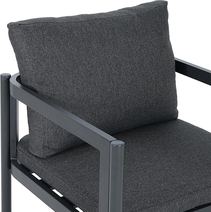 Christopher Knight Home Yoshi Acacia Wood Outdoor Dining Set for 6, 7 Piece Patio Dining Table and Chair Set, Metal Outdoor Dining Armchair and Table Set with Removable Cushion, Black+Grey+Teak