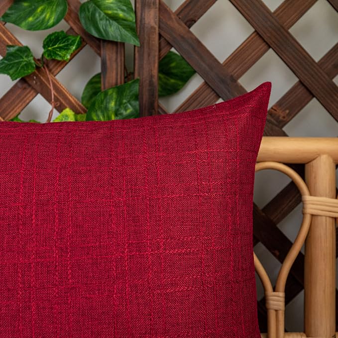 Kevin Textile Outdoor Waterproof 22”x22” Pillow Covers 2 Pack, Red | Water Resistant, Soft Faux Linen-cotton Yarn-dyed Woven Texture Throw Pillow Covers for Tent Patio Garden Couch Sofa